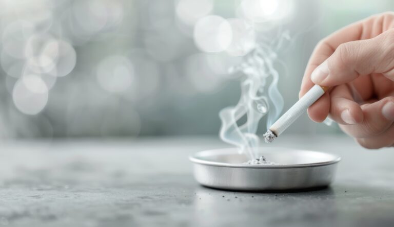 Closeup Of A Lit Cigarette Being Extinguished In An Ashtray